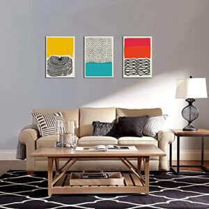 Modern Abstract Art Prints Yellow Red and Blue Canvas Poster Canvas Wall Art Paintings for Living Room Wall Artworks (Geometry, 12x16inchx3)