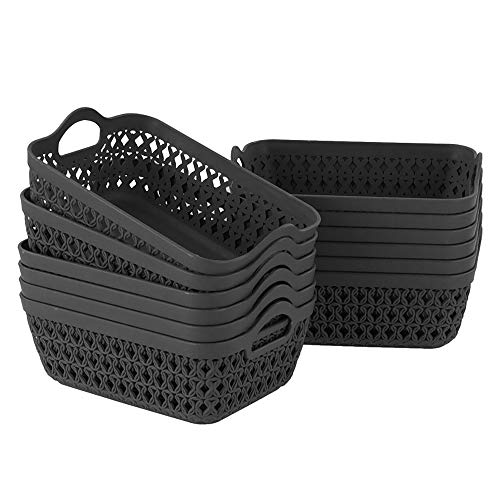 Zerdyne 12-Pack Mini Plastic Storage Baskets Trays, Grey