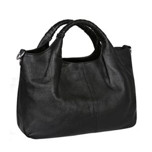 iswee genuine leather top handle satchel tote bag womens handbags shoulder bag designer purse crossbody bags for ladies (black)