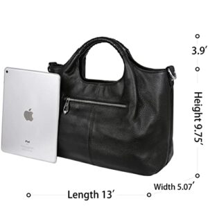 Iswee Genuine Leather Top Handle Satchel Tote Bag Womens Handbags Shoulder Bag Designer Purse Crossbody Bags for Ladies (Black)