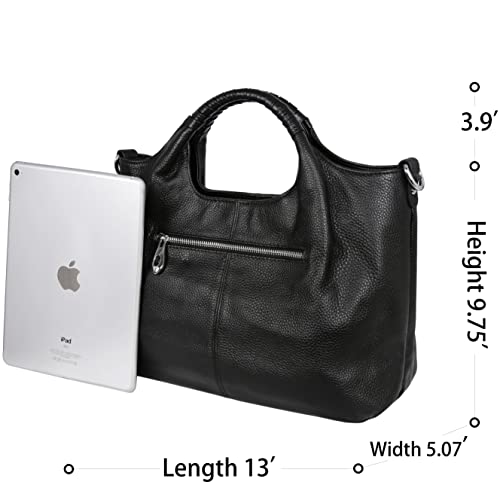 Iswee Genuine Leather Top Handle Satchel Tote Bag Womens Handbags Shoulder Bag Designer Purse Crossbody Bags for Ladies (Black)