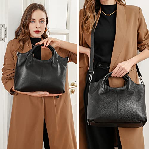 Iswee Genuine Leather Top Handle Satchel Tote Bag Womens Handbags Shoulder Bag Designer Purse Crossbody Bags for Ladies (Black)