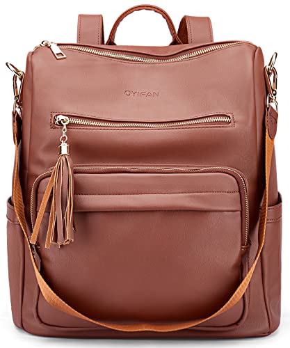 Oyifan Womens Leather Backpack Purse Bookbag Purse Anti-theft Travel Backpack Convertible Handbag