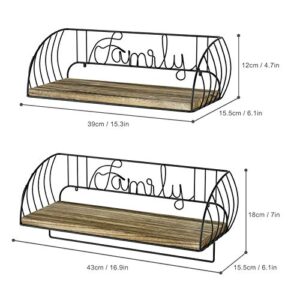 Alsonerbay Bathroom Wood Shelves with Towel Bar Set of 2, Wall Mounted Floating Storage Shelf, Rustic Solid Wooden Decor for Kitchen, Living Room, Bedroom, Carbonized Black