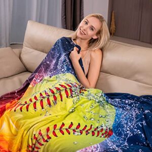 SKOLOO Softball Blanket for Girls and Boys, Yellow Soft Throw Blanket for Couch, Warm Cozy Fur Throw Blanket for Teens Girls Boys Men Women Birthday or Christmas, Blankets Gift for Winter