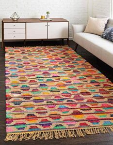 unique loom chindi trellis collection southwestern, geometric, modern, bright colors area rug (5′ 0 x 8′ 0 rectangular, multi/beige)
