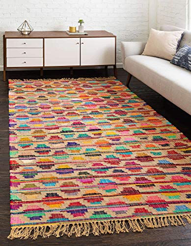 Unique Loom Chindi Trellis Collection Southwestern, Geometric, Modern, Bright Colors Area Rug (5' 0 x 8' 0 Rectangular, Multi/Beige)