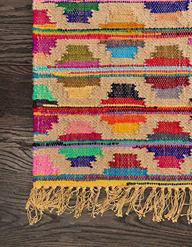 Unique Loom Chindi Trellis Collection Southwestern, Geometric, Modern, Bright Colors Area Rug (5' 0 x 8' 0 Rectangular, Multi/Beige)