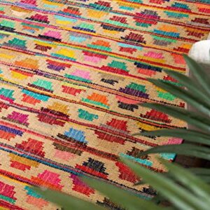 Unique Loom Chindi Trellis Collection Southwestern, Geometric, Modern, Bright Colors Area Rug (5' 0 x 8' 0 Rectangular, Multi/Beige)