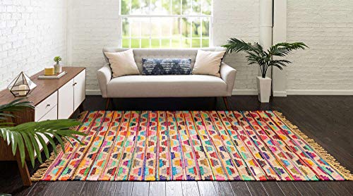 Unique Loom Chindi Trellis Collection Southwestern, Geometric, Modern, Bright Colors Area Rug (5' 0 x 8' 0 Rectangular, Multi/Beige)