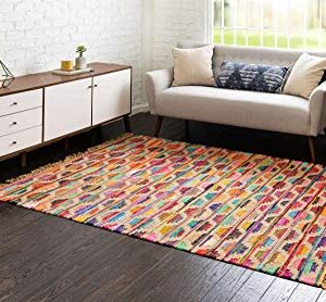 Unique Loom Chindi Trellis Collection Southwestern, Geometric, Modern, Bright Colors Area Rug (5' 0 x 8' 0 Rectangular, Multi/Beige)