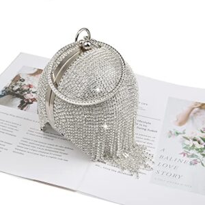 GUOZI Womens Round Ball Crystal Evening Clutch Purse with Tassel, Glitter Rhinestones Crossbody Shoulder Handbag for Wedding Party