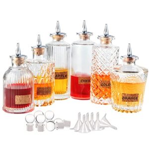 bitters bottle set of 6 dasher bottles for cocktails with zinc alloy dash tops and stoppers, dispenser bottles, barware set for home bar (6 pacl)