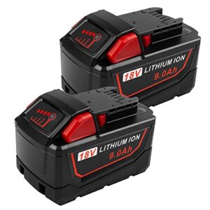 [2pack] high output 9.0ah 18v m18 lithium ion battery for milwaukee m18b xc 48-11-1850 48-11-1815 48-11-1820 48-11-1852 48-11-1828 48-11-1822 48-11-1811 48-11-1840 48-11-1860 48-11-10