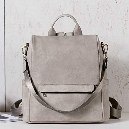 CLUCI Backpack Purse for Women Leather Fashion Large Designer Travel Bag Ladies Shoulder Bags Two-Toned Vintage Gray