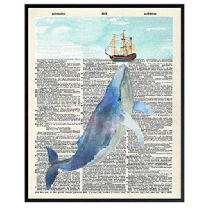 Nautical Whale Dictionary Wall Art - 8x10 Photo, Picture - Ocean, Sea, Beach Home Decor, Shabby Chic Decoration - Unique Gift - Cool Bath, Bathroom Art - Unframed Poster Print