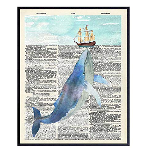 Nautical Whale Dictionary Wall Art - 8x10 Photo, Picture - Ocean, Sea, Beach Home Decor, Shabby Chic Decoration - Unique Gift - Cool Bath, Bathroom Art - Unframed Poster Print