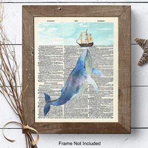 Nautical Whale Dictionary Wall Art - 8x10 Photo, Picture - Ocean, Sea, Beach Home Decor, Shabby Chic Decoration - Unique Gift - Cool Bath, Bathroom Art - Unframed Poster Print