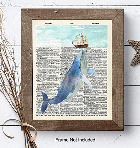 Nautical Whale Dictionary Wall Art - 8x10 Photo, Picture - Ocean, Sea, Beach Home Decor, Shabby Chic Decoration - Unique Gift - Cool Bath, Bathroom Art - Unframed Poster Print