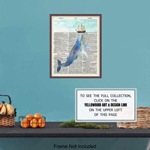 Nautical Whale Dictionary Wall Art - 8x10 Photo, Picture - Ocean, Sea, Beach Home Decor, Shabby Chic Decoration - Unique Gift - Cool Bath, Bathroom Art - Unframed Poster Print