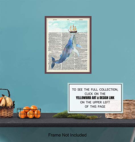 Nautical Whale Dictionary Wall Art - 8x10 Photo, Picture - Ocean, Sea, Beach Home Decor, Shabby Chic Decoration - Unique Gift - Cool Bath, Bathroom Art - Unframed Poster Print