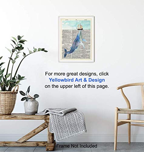 Nautical Whale Dictionary Wall Art - 8x10 Photo, Picture - Ocean, Sea, Beach Home Decor, Shabby Chic Decoration - Unique Gift - Cool Bath, Bathroom Art - Unframed Poster Print