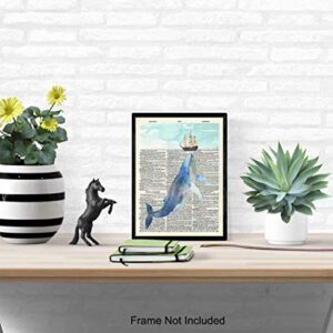 Nautical Whale Dictionary Wall Art - 8x10 Photo, Picture - Ocean, Sea, Beach Home Decor, Shabby Chic Decoration - Unique Gift - Cool Bath, Bathroom Art - Unframed Poster Print