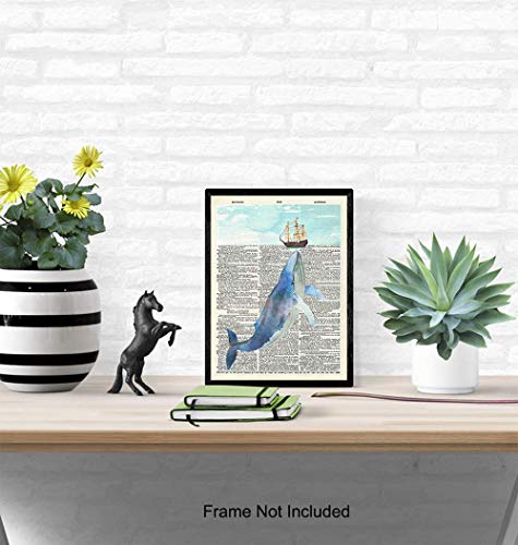 Nautical Whale Dictionary Wall Art - 8x10 Photo, Picture - Ocean, Sea, Beach Home Decor, Shabby Chic Decoration - Unique Gift - Cool Bath, Bathroom Art - Unframed Poster Print