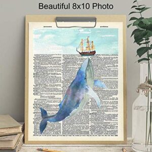 Nautical Whale Dictionary Wall Art - 8x10 Photo, Picture - Ocean, Sea, Beach Home Decor, Shabby Chic Decoration - Unique Gift - Cool Bath, Bathroom Art - Unframed Poster Print