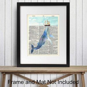 Nautical Whale Dictionary Wall Art - 8x10 Photo, Picture - Ocean, Sea, Beach Home Decor, Shabby Chic Decoration - Unique Gift - Cool Bath, Bathroom Art - Unframed Poster Print