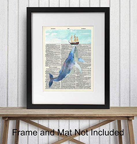 Nautical Whale Dictionary Wall Art - 8x10 Photo, Picture - Ocean, Sea, Beach Home Decor, Shabby Chic Decoration - Unique Gift - Cool Bath, Bathroom Art - Unframed Poster Print