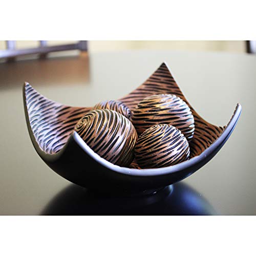 Seraphic 5pc Large Decorative Bowl for Home Decor Coffee, Kitchen, Dining Table Centerpieces, Orbs/Balls Included, Brown