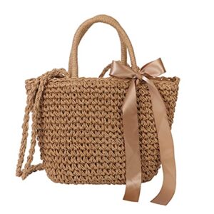 amosfun straw purse crochet bag tote large beach with zipper rattan bags for women- woven handbag woven bag beach bag storage- bag grass bag cross- body bag