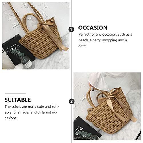 Amosfun straw purse crochet bag tote large beach with zipper rattan bags for women- Woven Handbag Woven Bag Beach Bag Storage- Bag Grass Bag Cross- body Bag