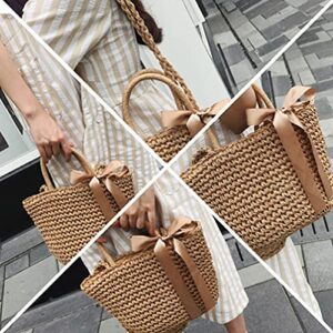 Amosfun straw purse crochet bag tote large beach with zipper rattan bags for women- Woven Handbag Woven Bag Beach Bag Storage- Bag Grass Bag Cross- body Bag