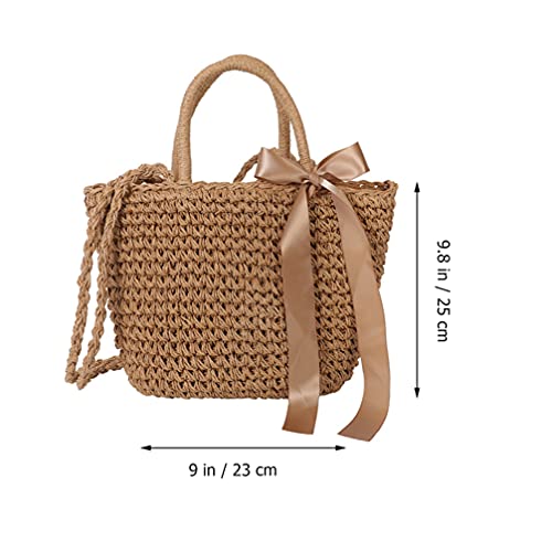 Amosfun straw purse crochet bag tote large beach with zipper rattan bags for women- Woven Handbag Woven Bag Beach Bag Storage- Bag Grass Bag Cross- body Bag