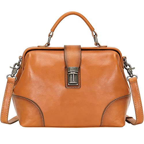 CHERISH KISS Womens Crossbody Purse Genuine Leather Vintage Top Handle Satchel Bags Doctor Style Shoulder Bag for Ladies (K18 Brown-1)