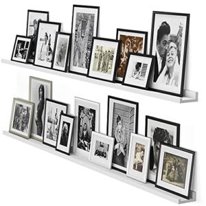 wallniture denver white picture ledge 72″ floating shelves for wall, bookshelf for living room, bedroom and nursery decor, set of 2