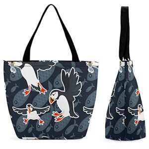 atlantic puffin women’s shopping tote bag large handbag shoulder purse travel pouch with zipper