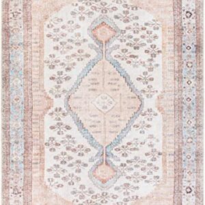 Moora Machine Washable Area Rug - Oriental Persian Medallion Pattern - Bohemian Floral Living Room Carpet - Pink, Blue, Beige, Cream - 7'10" x 10'2"