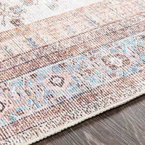 Moora Machine Washable Area Rug - Oriental Persian Medallion Pattern - Bohemian Floral Living Room Carpet - Pink, Blue, Beige, Cream - 7'10" x 10'2"