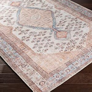 Moora Machine Washable Area Rug - Oriental Persian Medallion Pattern - Bohemian Floral Living Room Carpet - Pink, Blue, Beige, Cream - 7'10" x 10'2"