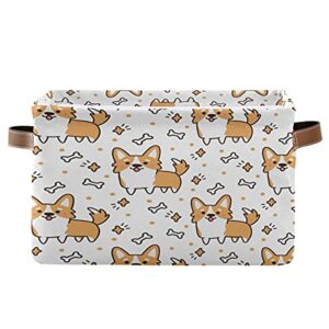 cute animal dog pattern storage bin with handle foldable canvas storage basket box cube organizer for bedroom home office closet shelve clothes toy,1pc