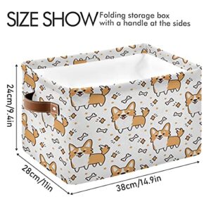 Cute Animal Dog Pattern Storage Bin with Handle Foldable Canvas Storage Basket Box Cube Organizer for Bedroom Home Office Closet Shelve Clothes Toy,1PC