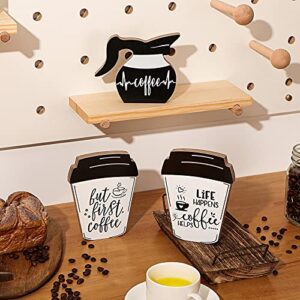 3 Pieces Coffee Bar Decor Signs But First Coffee Wood Plaque Rustic Coffee Bar Tiered Tray Wood Signs Farmhouse Vintage Table Centerpiece Mug Life Coffee Wood Sign for Home Coffee Bar (Cute Style)