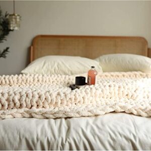 Abound Chunky Knit Blanket Throw - Queen Size (50"x60", 5 lbs) - Chenille Yarn Knitted Blanket - Crochet Blanket - Cable Knit Throw Blanket - Weighted Chunky Blanket, Gift - Machine Washable (Beige)