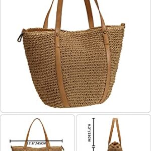 So'each Women's Handbag Wicker Woven Rattan Straw Tote Shoulder Bucket Bag Khaki