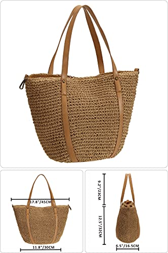 So'each Women's Handbag Wicker Woven Rattan Straw Tote Shoulder Bucket Bag Khaki