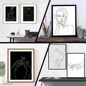 Zonon 12 Pieces Minimalist Line Art Prints Abstract Aesthetic Poster Unframed Woman Minimal Wall Decor 8 x 10 Inch Women and Flower Canvas Line Art Prints Black and White Art Drawing for Home
