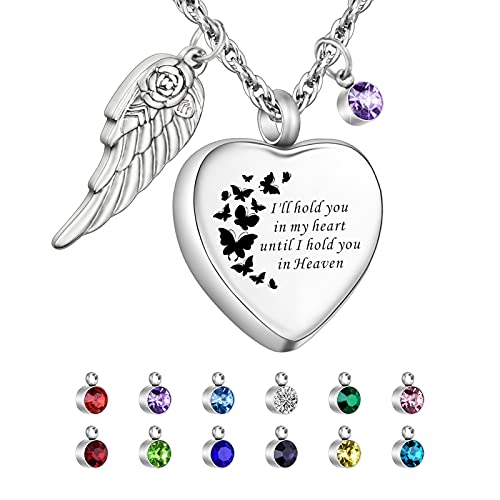 XIUDA Heart Cremation Jewelry for Ashes Urn Necklace with Birthstones Ash Necklace Memorial Cremation Necklace-I'll Hold You in My Heart Until I Hold You in Heaven